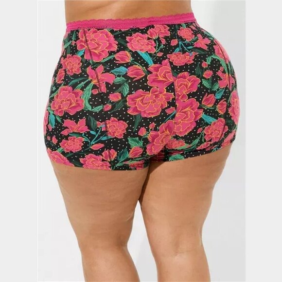 Torrid - Foxy Lace Trim Sleep Boyshort / Booty Short in Jenna Pop Floral & Black - Picture 9 of 10